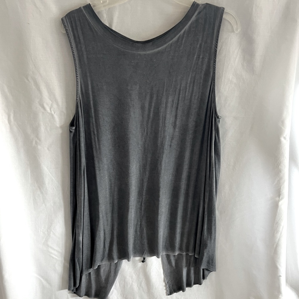 Umgee Charcoal Washed Lace Up Tunic Sleeveless Split Back Tank
